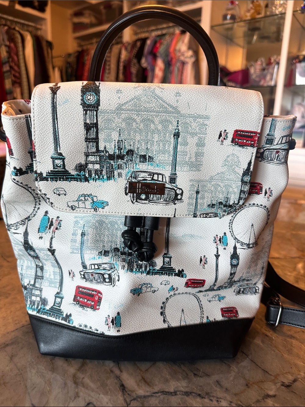 Harrods London Print Backpack with Black Trim
